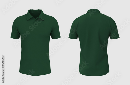 Foto Blank collared shirt mockup, front, side and back views, tee design presentation