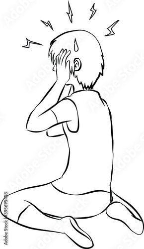 young girl was very pain because headache sitting on the floor cartoon vector cartoon vector photo