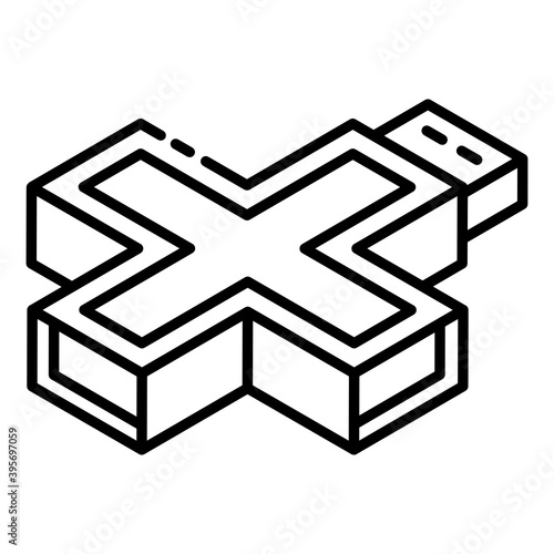 

4 way connection port icon in glyph isometric editable style 
