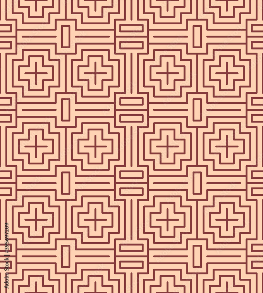 Japanese Cross Shape Maze Line Vector Seamless Pattern Japanese Cross Shape Maze Line Vector Seamless Pattern