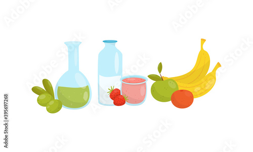 Fresh Food for Fitness Dieting and Balanced Nutrition Vector Set