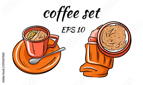 Set vector of coffee. Coffee in hand.