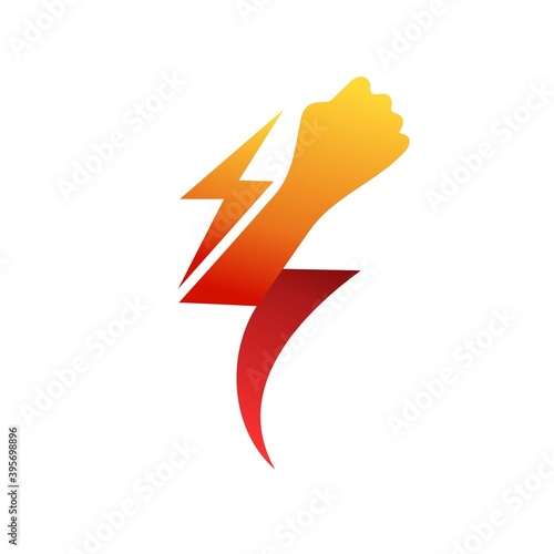 Thunder logo with fist hand concept