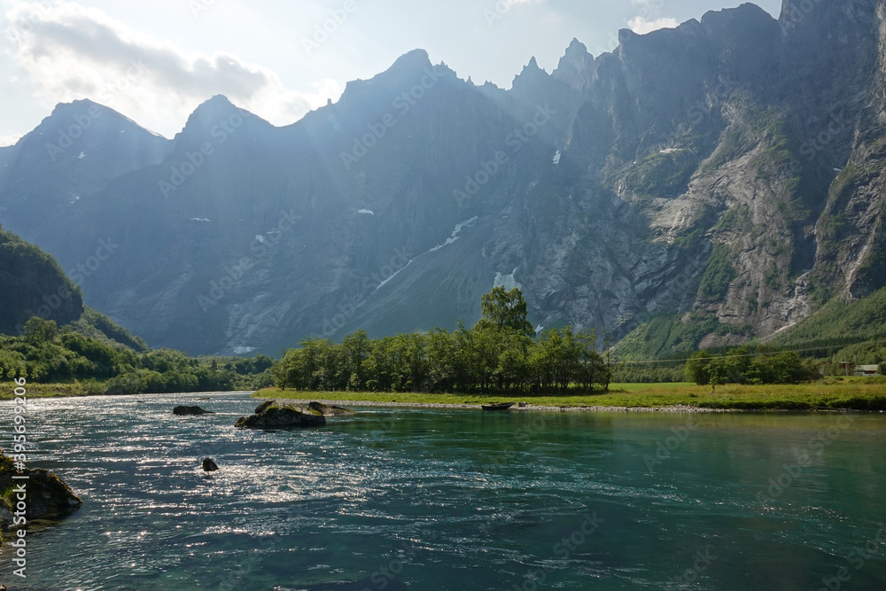 Fototapeta premium River Rauma and mountains. Norway