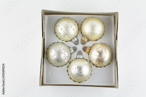 many silver balls for christmas tree on background