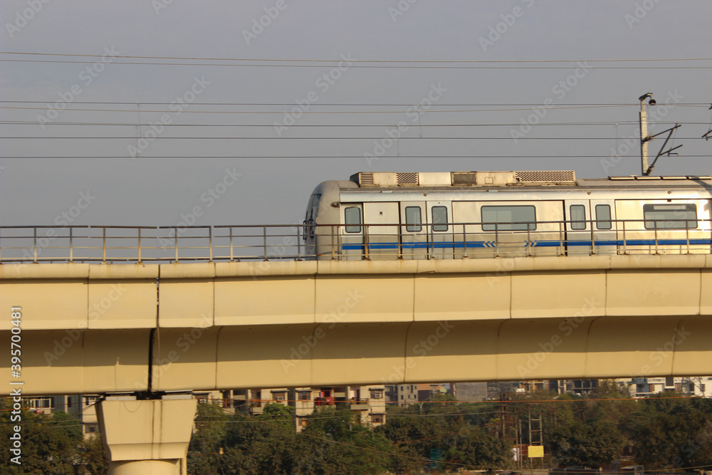 A picture of indian metro train with selective focus A picture of indian metro train with selective focus