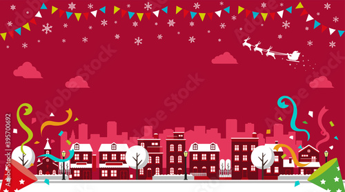 Christmas cityscape vector banner illustration  winter season    no text