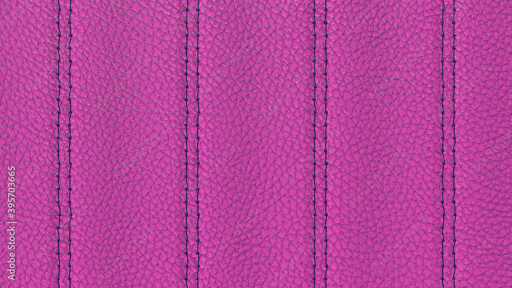 Bovine coarse-grained leather background with decorative stitch on top of the stitch. Purple leather texture, tightly sewn with threads in vertical stripes. 3D-rendering Bovine coarse-grained leather background with decorative stitch on top of the stitch. Purple leather texture, tightly sewn with threads in vertical stripes. 3D-rendering