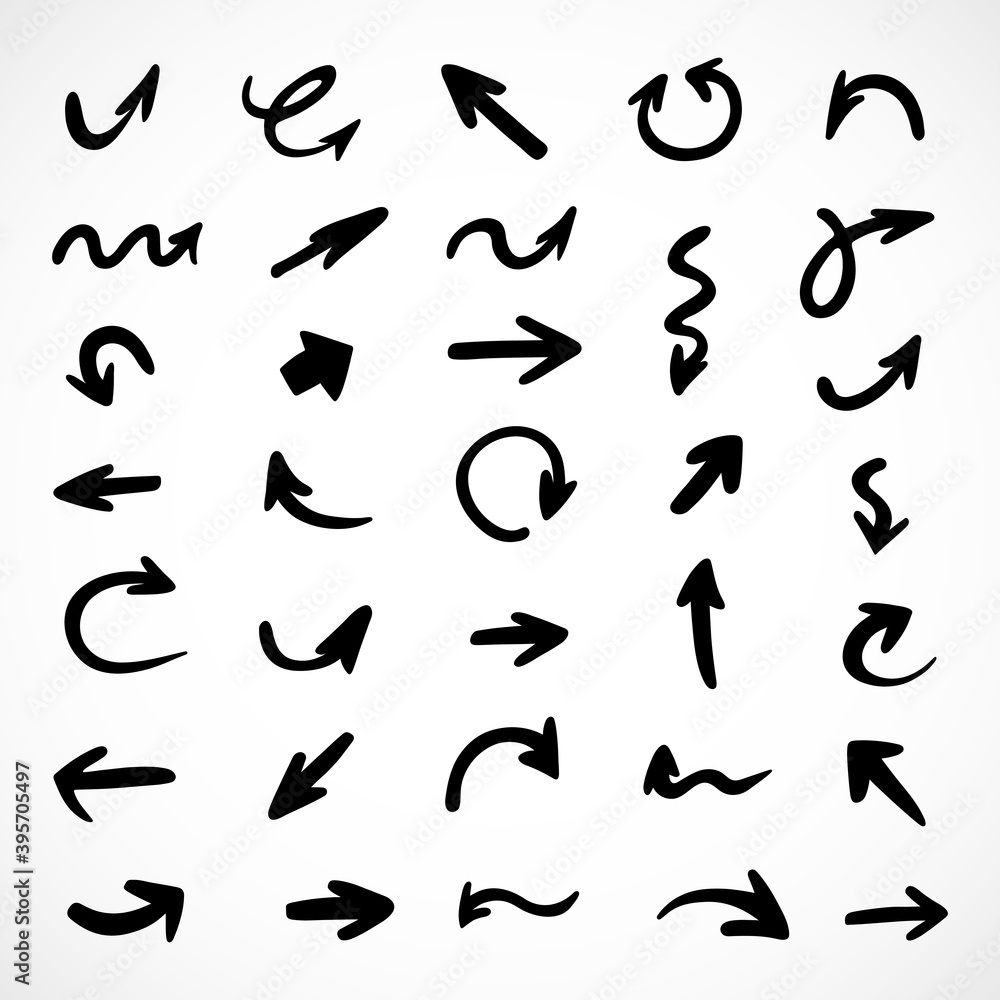 Vector set of hand-drawn arrows, elements for presentation