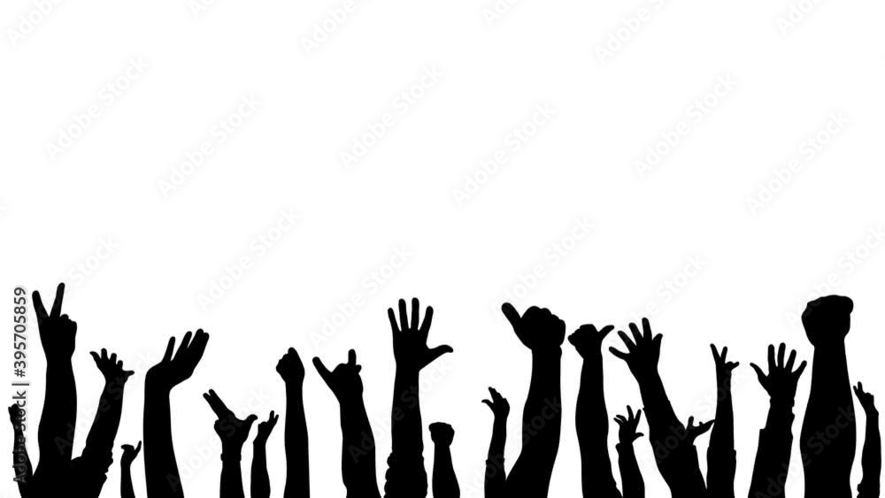Cheerful crowd, silhouette of human hands. People raise hands up, fans, fan base. Isolated animation. Cheerful crowd, silhouette of human hands. People raise hands up, fans, fan base. Isolated animation.