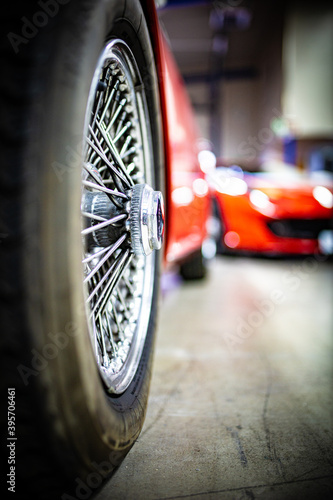 Chrome spokes wheel of a vintage classic oldtimer