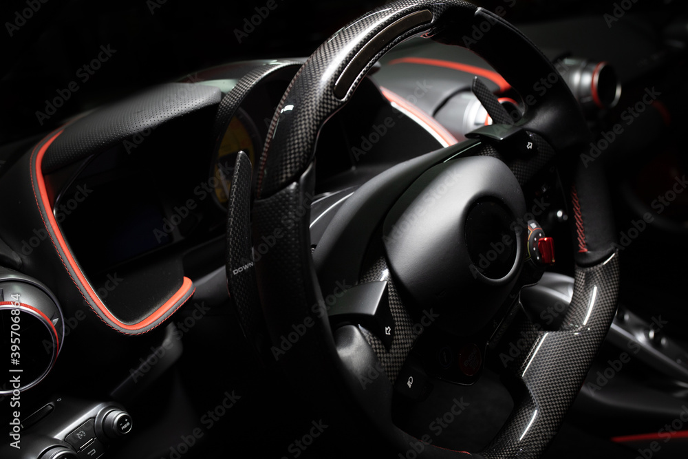black cockpit of a luxury sports car