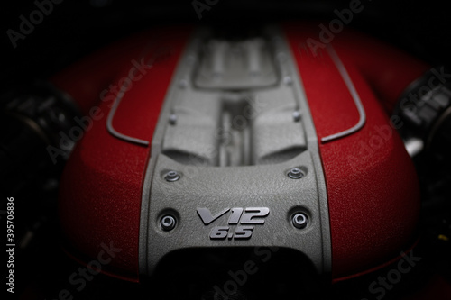 red sports car engine of a luxury dream car