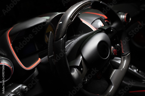 black cockpit of a luxury sports car