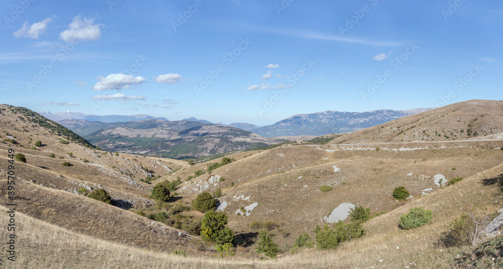 gully on barren slopes of Selva range, near Cocullo, Abruzzo, Italy