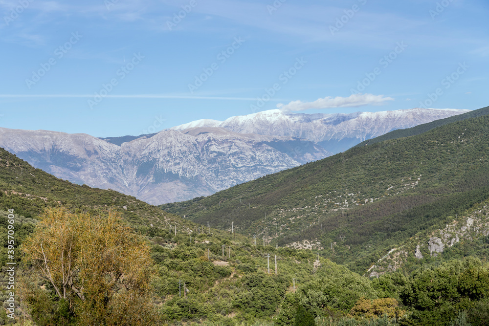 summer snow and clouds on Maiella range, from near Casale, Abruzzo, Italy