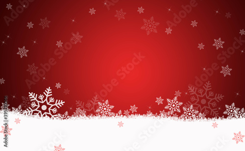 Snow red background. Christmas snowy winter design. White falling snowflakes, abstract landscape. Cold weather effect.
