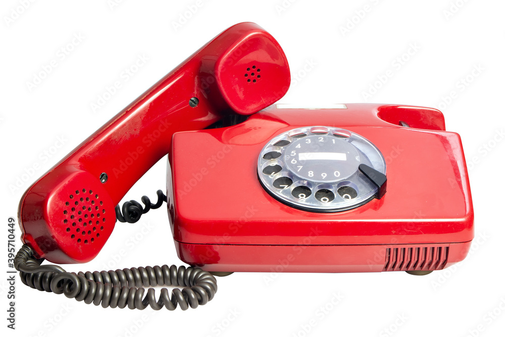 isolated old style red phone off the hook on white isolated old style red phone off the hook on white