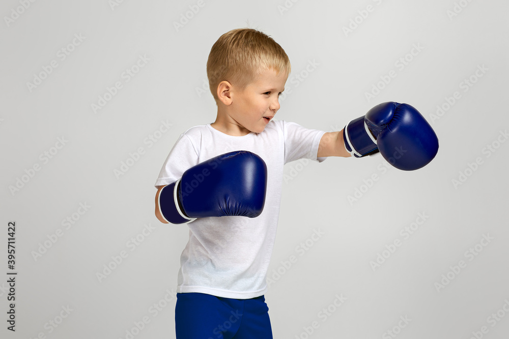 little boxing fighter boy in blue boxer gloves little boxing fighter boy in blue boxer gloves