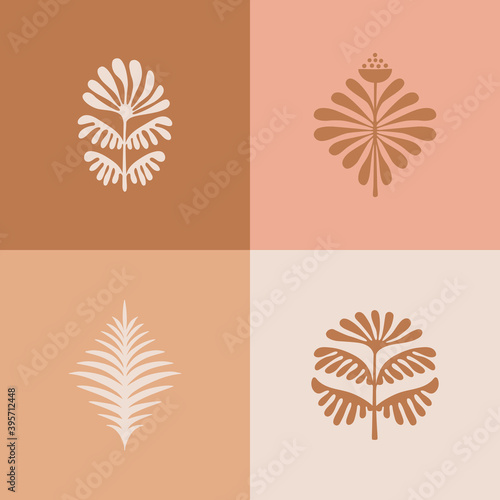 Vector logo design template in simple minimal style with hand-drawn leaves