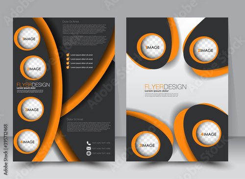 Abstract flyer design background. Brochure template. Can be used for magazine cover, business mockup, education, presentation, report. a4 size with editable elements. POrange and black color. photo