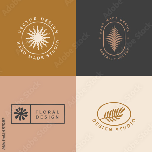 Vector logo design template in simple minimal style with hand-drawn leaves