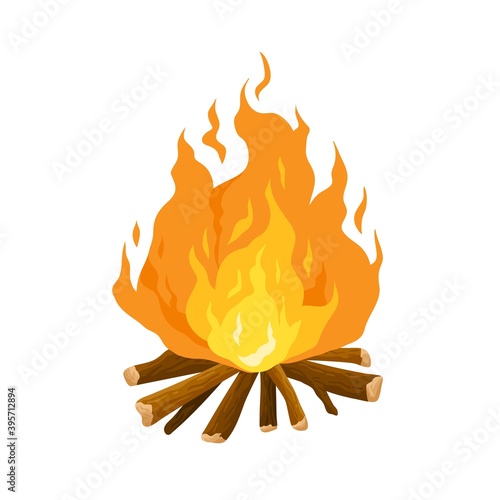 Bonfire cartoon vector illustration. Burning camp fire on firewood isolated o...