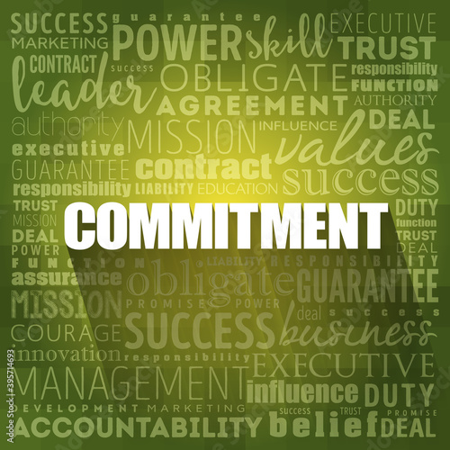 Commitment word cloud collage, business concept background