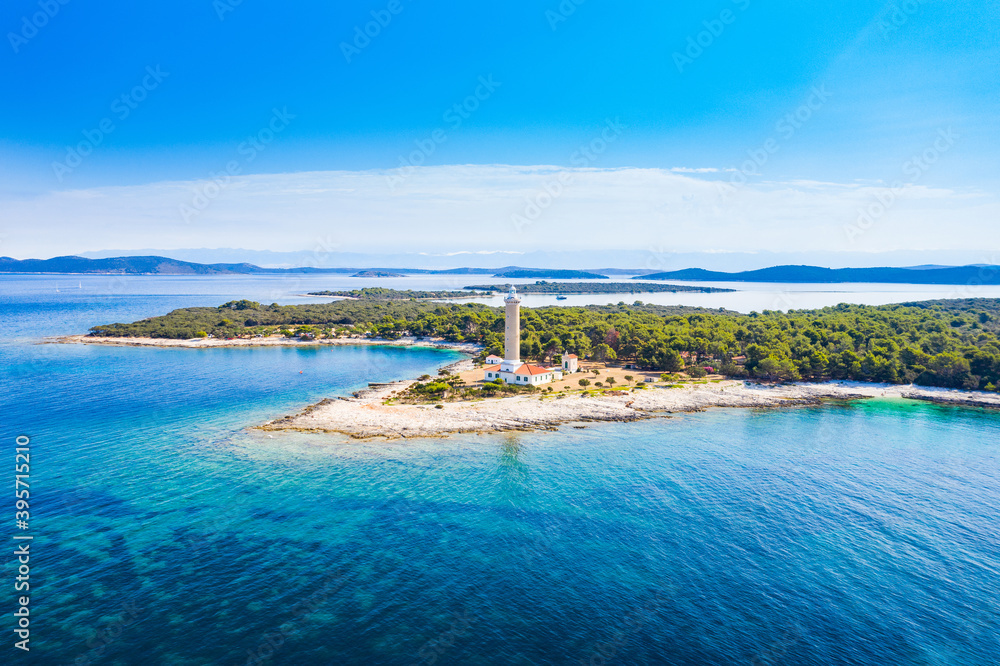 Old lighthouse of Veli Rat on the island of Dugi Otok, Adriatic seascape in Croatia