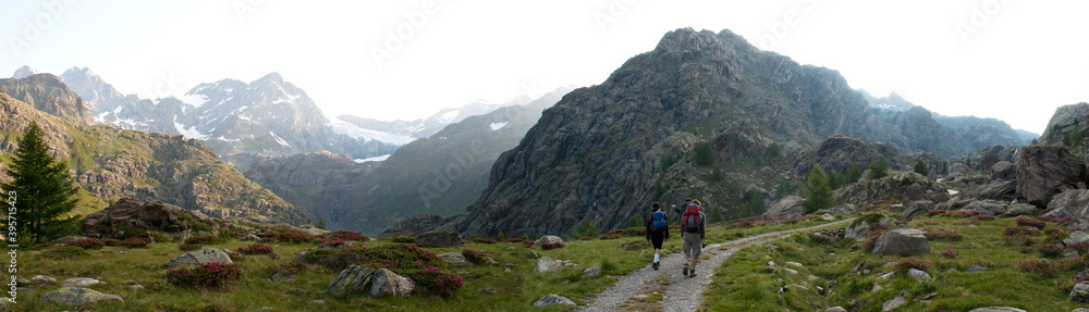 Panoramic View of High Mountain Path, on Italian Alps