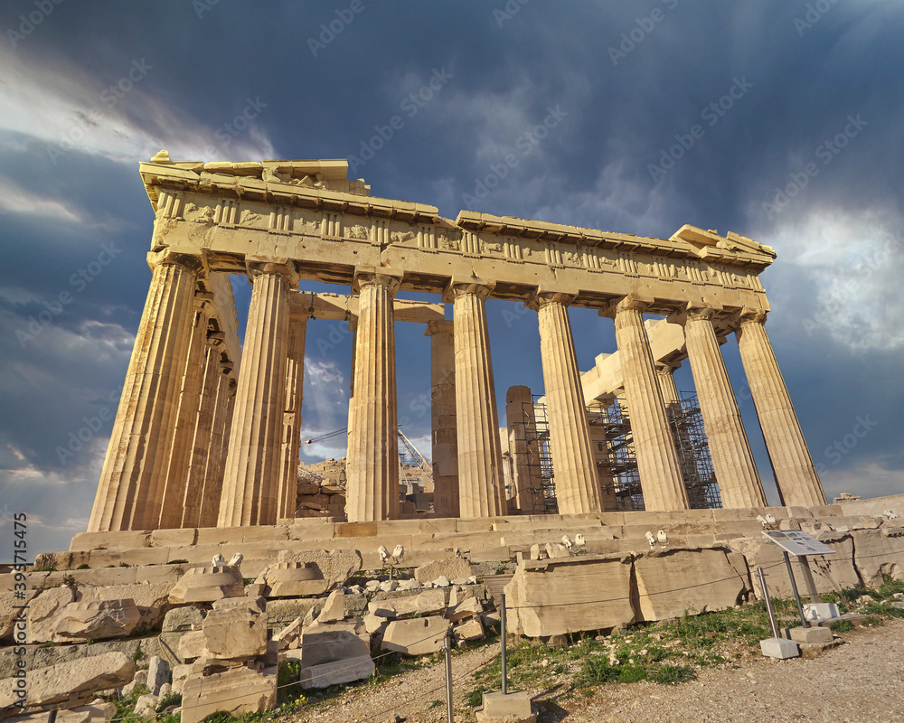 Parthenon antique temple and scenic sky on Acropolis of Athens, Greece