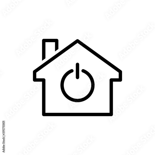 Vivienda domótica. Logotipo casa con símbolo botón de encendido con lineas en color negro