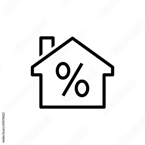 Concepto Real Estate. Logotipo casa con símbolo porcentaje con lineas en color negro