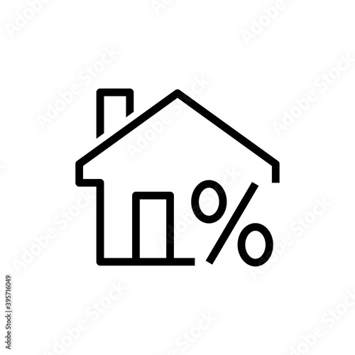 Concepto Real Estate. Logotipo casa con símbolo porcentaje con lineas en color negro