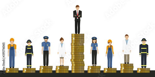 gap between rich and poor work finance concept with coins vector illustration EPS10