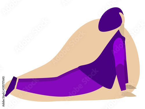 Woman does yoga exercise Urdhva Mukha Shvanasana of Sun Salutation. Isolated on a white background. Monochrome vector illustration.