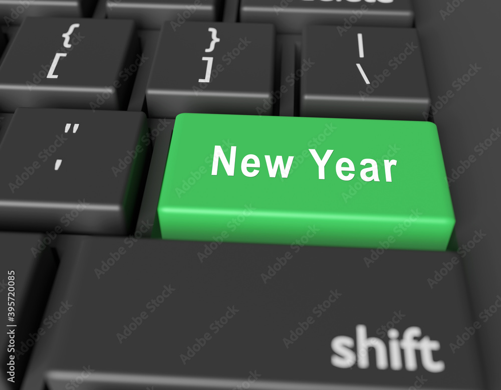 Fototapeta premium Celebration concept. Words New Year on button of computer keyboard
