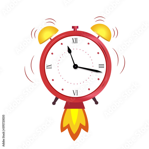 Alarm clock red wake-up time. Concept quickly approaching deadline business. Vector illustration isolated on white background in flat style.