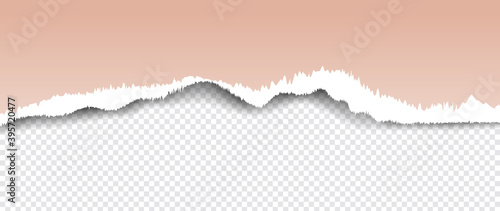 Torn pink paper with soft shadow stuck on grey squared background. Vector illustration