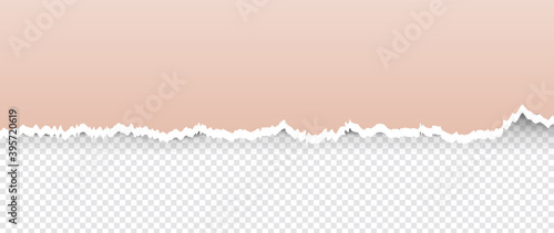 Torn pink paper with soft shadow stuck on grey squared background. Vector illustration