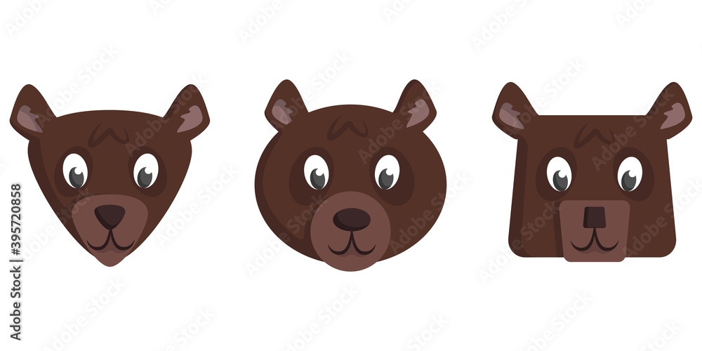 Set of cartoon bears. Different shapes of animal faces. Set of cartoon bears. Different shapes of animal faces.