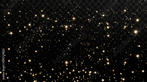 Christmas background. Powder dust light PNG. Magic shining gold dust. Fine, shiny dust bokeh particles fall off slightly. Fantastic shimmer effect. Vector illustrator.