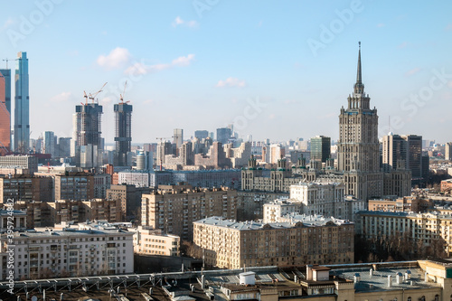 view of Moscow districts from a height on an autumn day