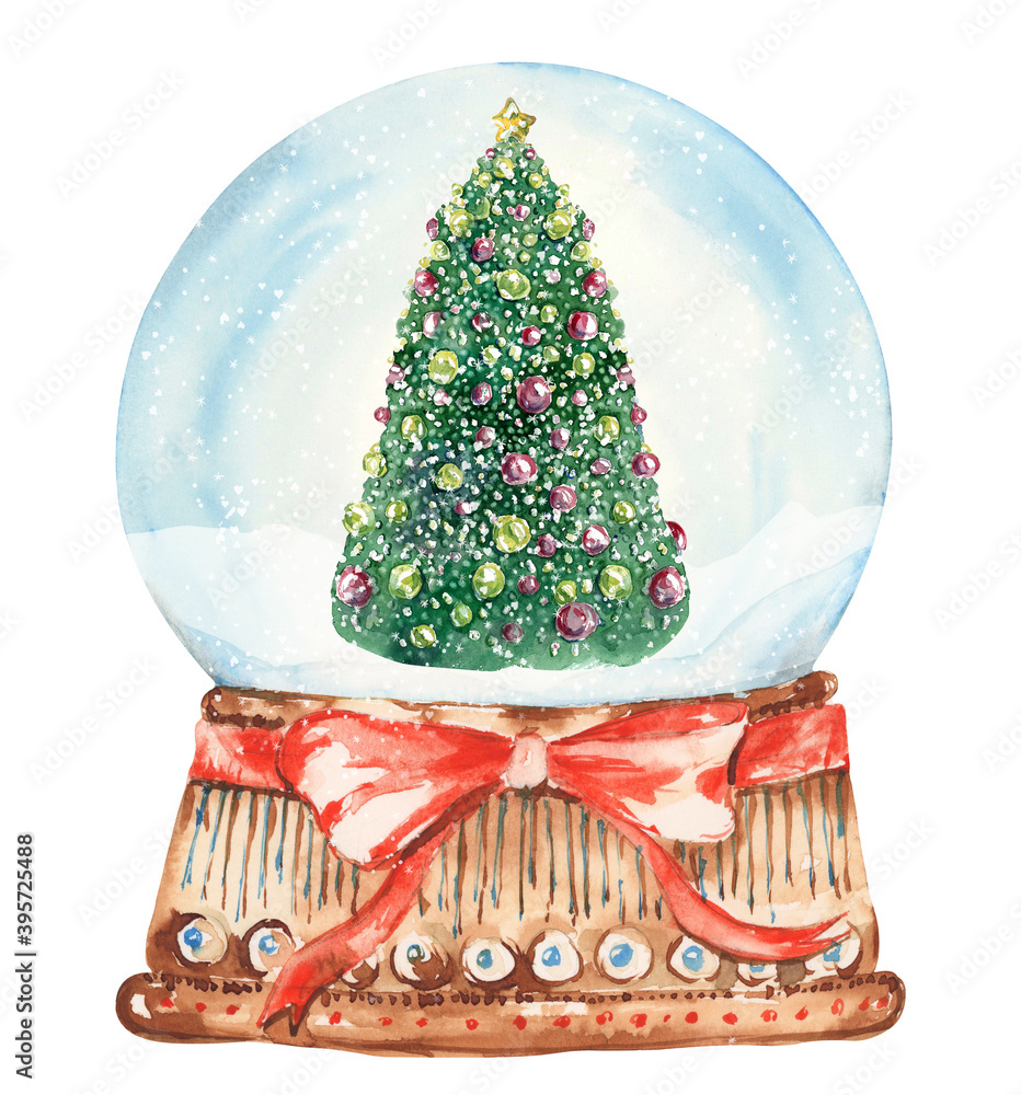 Watercolor christmas snow globe clipart, Vintage Christmas diy cards with  snowglobe Illustration Stock | Adobe Stock