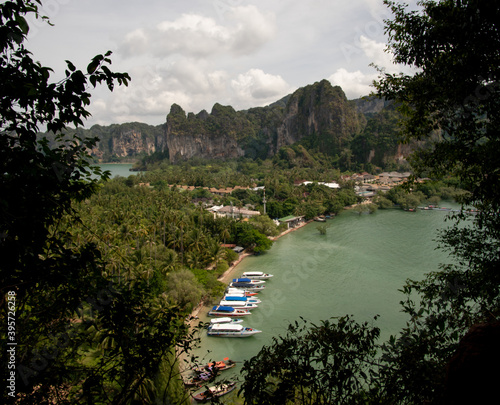 Viewpoint of East Railay Beach from high angle viewpoint in Krabi, Thailand. (ID: 395726258)
