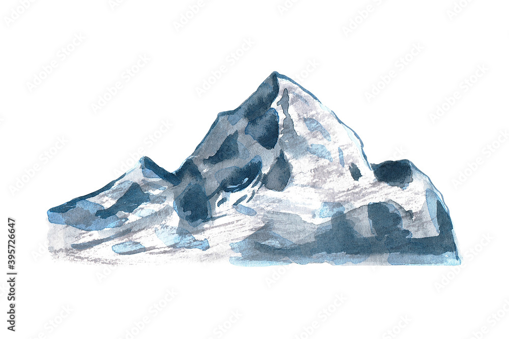 Watercolor mountains. Hand drawn illustration isolated on white background.