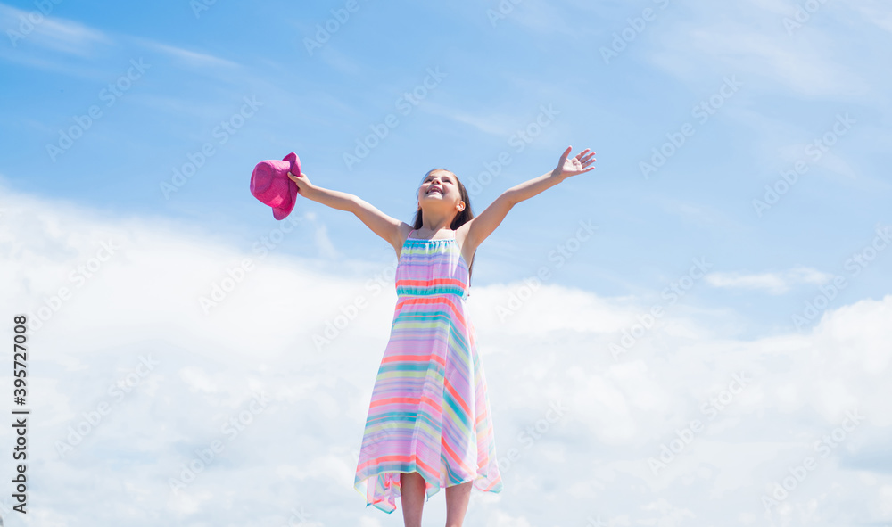 She got great style. small girl has long lush hair. kid in dress. female hairdresser salon. beauty and summer fashion. cheerful child on sky background. trendy kid outdoor. happy childhood She got great style. small girl has long lush hair. kid in dress. female hairdresser salon. beauty and summer fashion. cheerful child on sky background. trendy kid outdoor. happy childhood