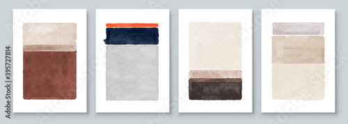 Set of Abstract Hand Painted Illustrations for Wall Decoration, Postcard, Social Media Banner, Brochure Cover Design Background. Modern Abstract Painting Artwork. Vector Pattern