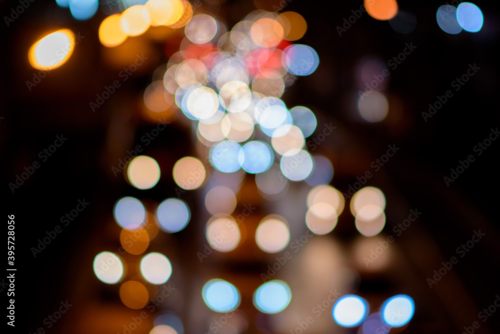 Bokeh from car lights in Bangkok, Thailand, Blurred background.