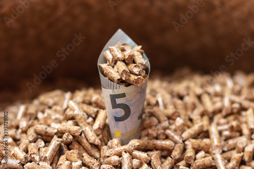 Bill cone full of pellets, unfocoused background
